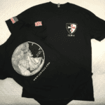 A black shirt with an image of a soldier on it.