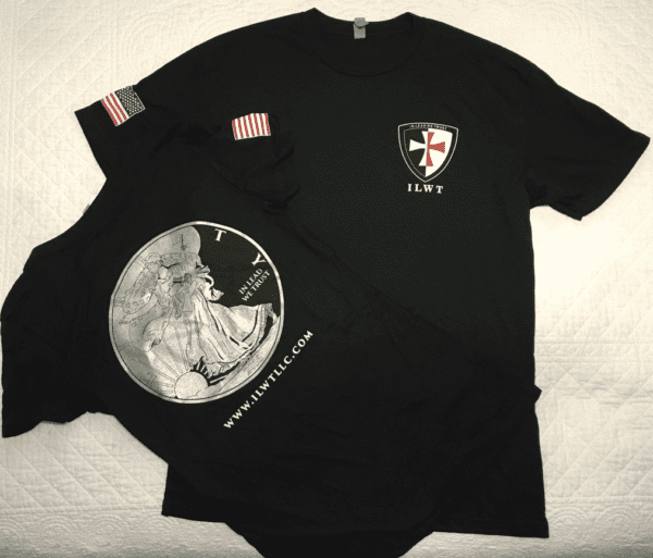 A black shirt with an image of a soldier on it.