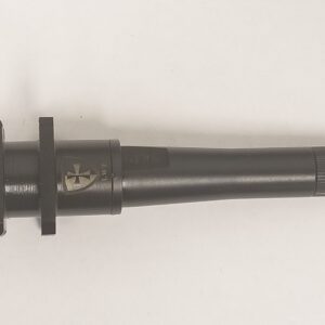 A black rod with a gold crown on it.