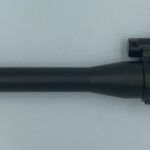 A black rifle with a white background
