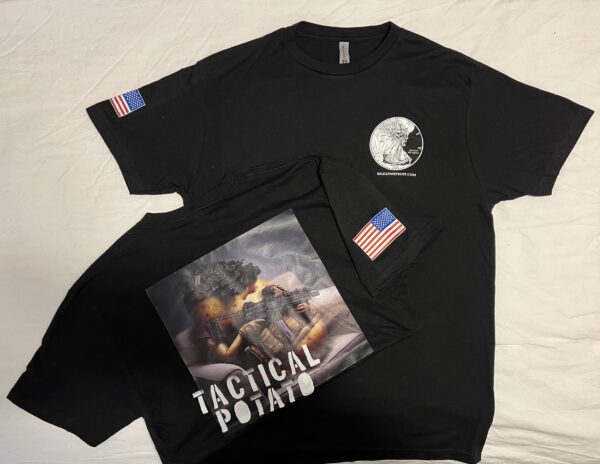 A black shirt with an american flag on it.